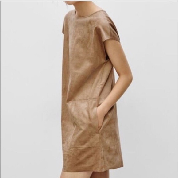 Aritzia Wilfred Free Faux Suede Brown Shift Nori Dress - Picture 1 of 7